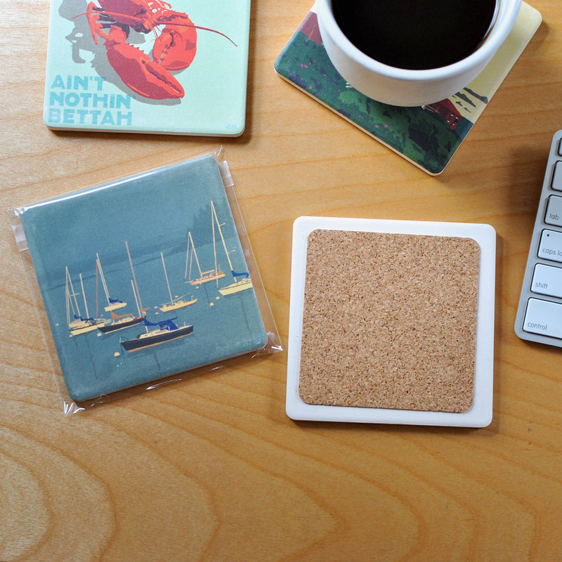 Sailboats In Rockland Harbor Golden Sailboat Art Drink Coaster - Maine