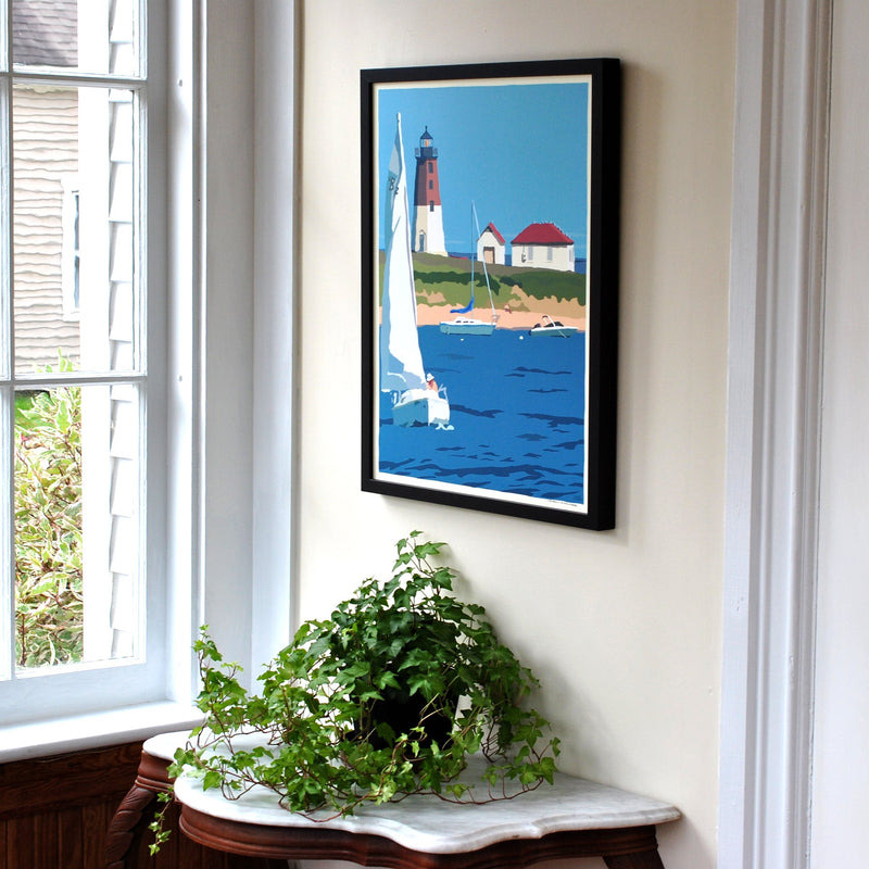 Point Judith Light Art Print 18" x 24" Framed Wall Poster - Rhode Island