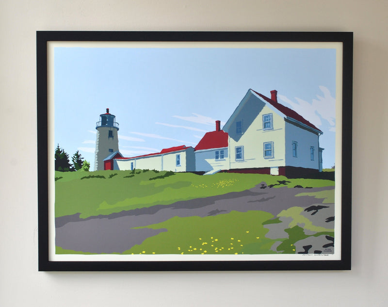 Monhegan Island Light Art Print 18" x 24" Framed Wall Poster - Maine