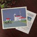 Cyclists at Watch Hill Lighthouse Art Print 8" x 10" Horizontal Wall Poster By Alan Claude - Rhode Island