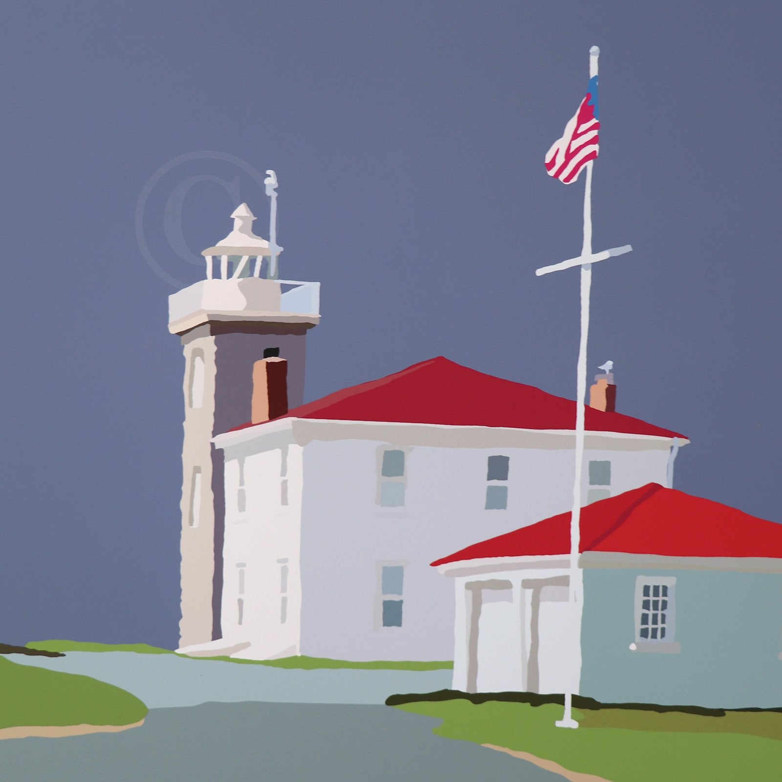 Cyclists at Watch Hill Lighthouse Art Print 18" x 24" Horizontal Wall Poster - Rhode Island