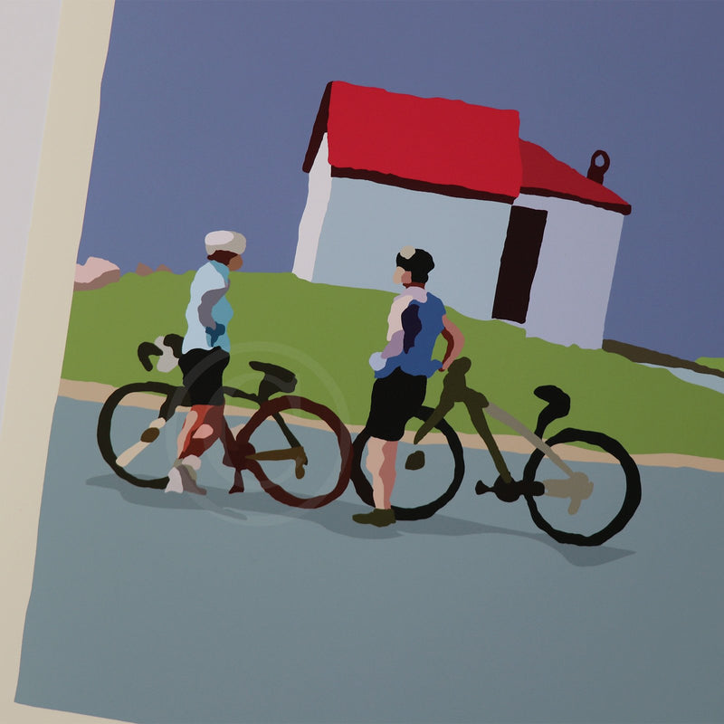 Cyclists at Watch Hill Lighthouse Art Print 18" x 24" Horizontal Wall Poster - Rhode Island