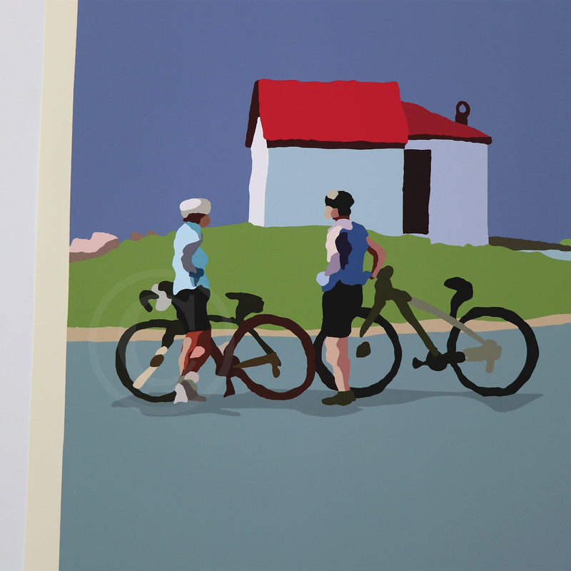 Cyclists at Watch Hill Lighthouse Art Print 18" x 24" Vertical Wall Poster By Alan Claude - Rhode Island