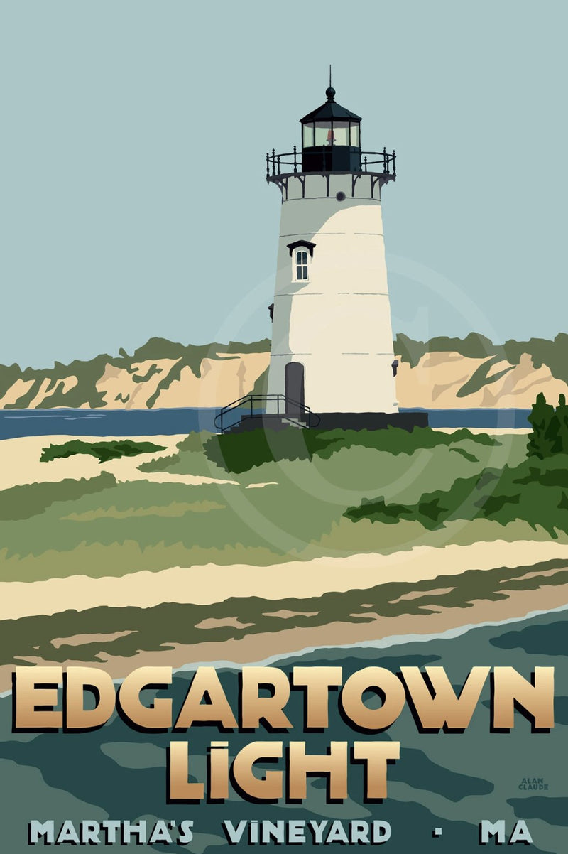 Edgartown Light - Marthas Vineyard Art Print 11" x 17" Travel Poster - MA