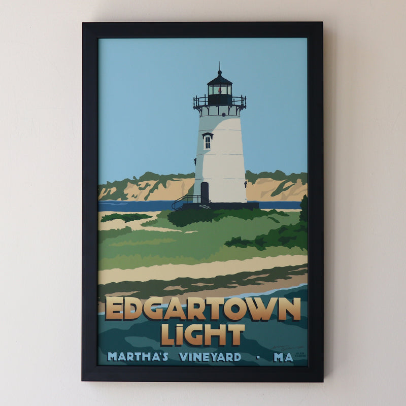 Edgartown Light - Marthas Vineyard Art Print 11" x 17" Framed Travel Poster - MA
