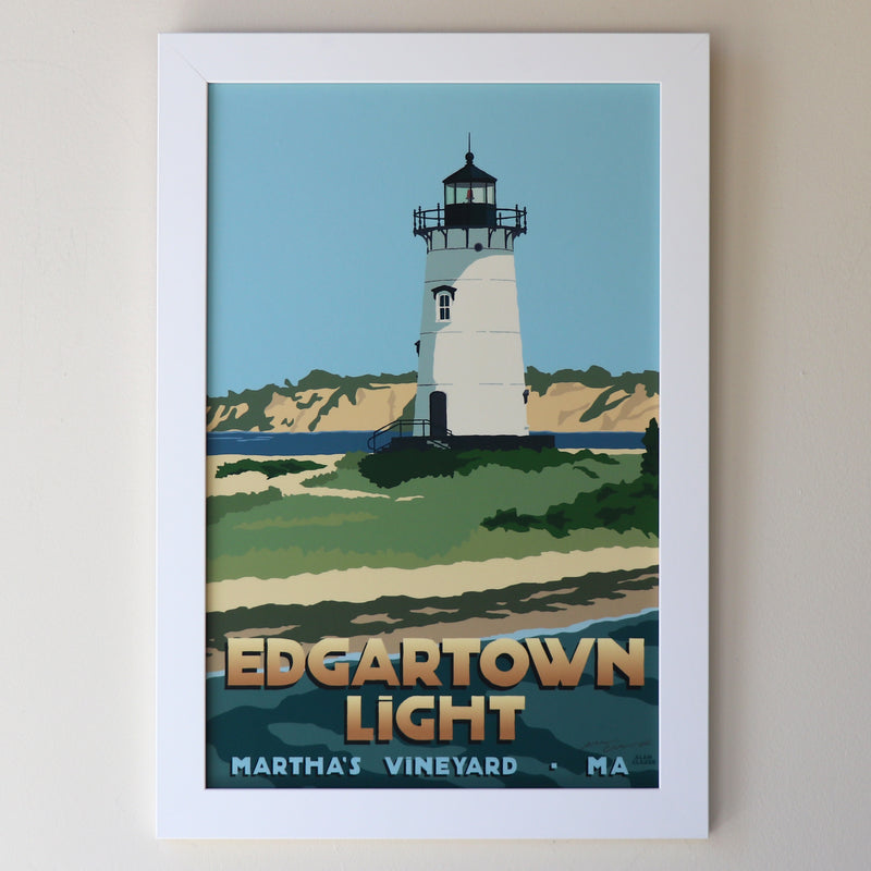Edgartown Light - Marthas Vineyard Art Print 11" x 17" Framed Travel Poster - MA