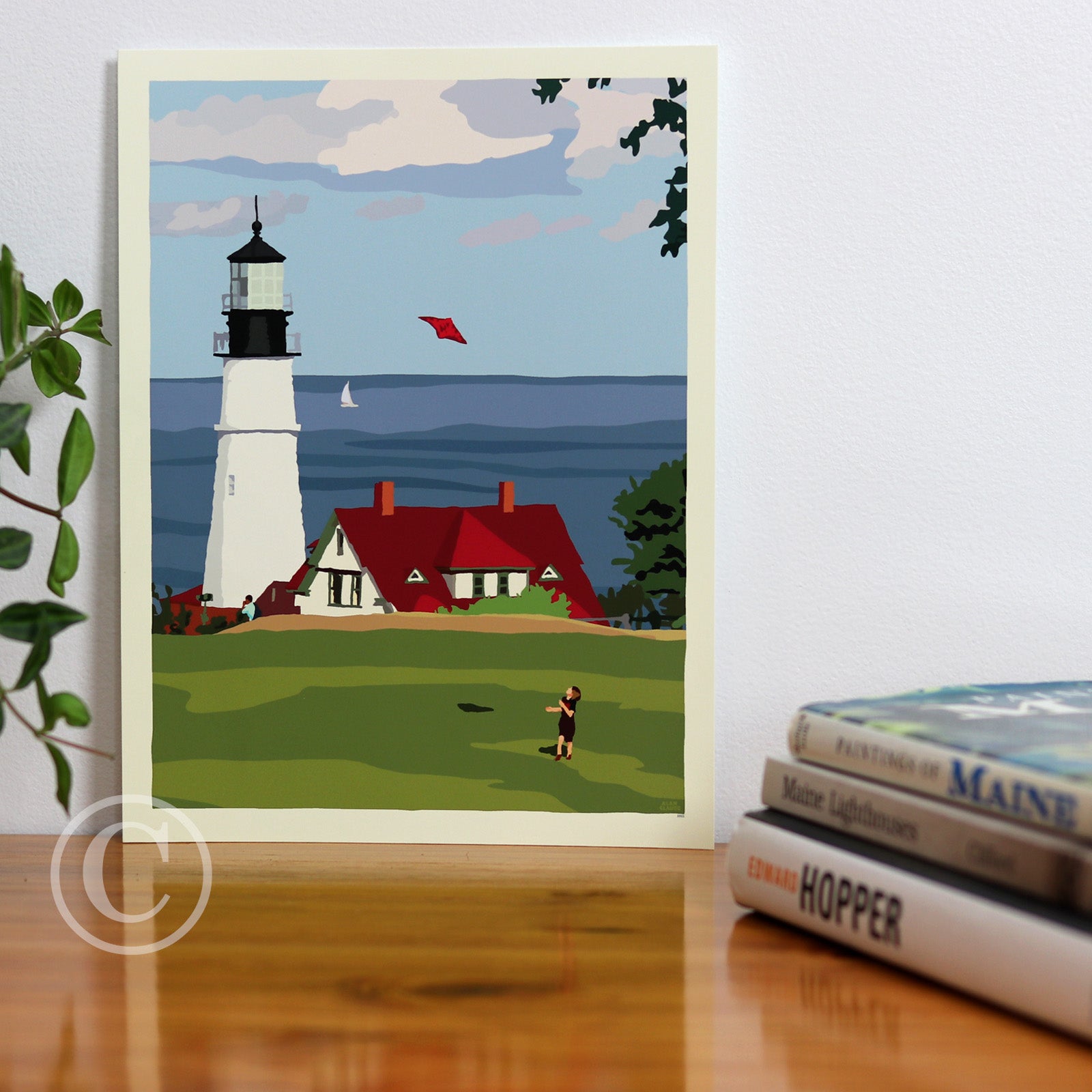 Fly Kite Fly at Portland Head Light Art Print 8" x 10" Wall Poster By Alan Claude