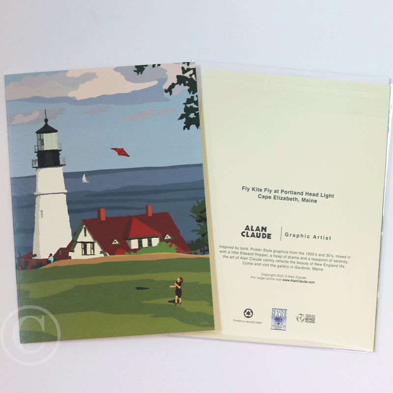 Fly Kite Fly at Portland Head Light Notecard 5" x 7"  - Maine