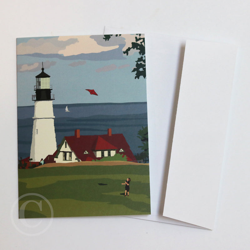 Fly Kite Fly at Portland Head Light Notecard 5" x 7"  - Maine