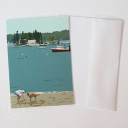 Golden Retriever At The Beach "Go Fetch"  Notecard 5" x 7"  - Maine