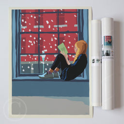 Good Book on a Snow Day Art Print 18" x 24" Wall Poster By Alan Claude - Maine