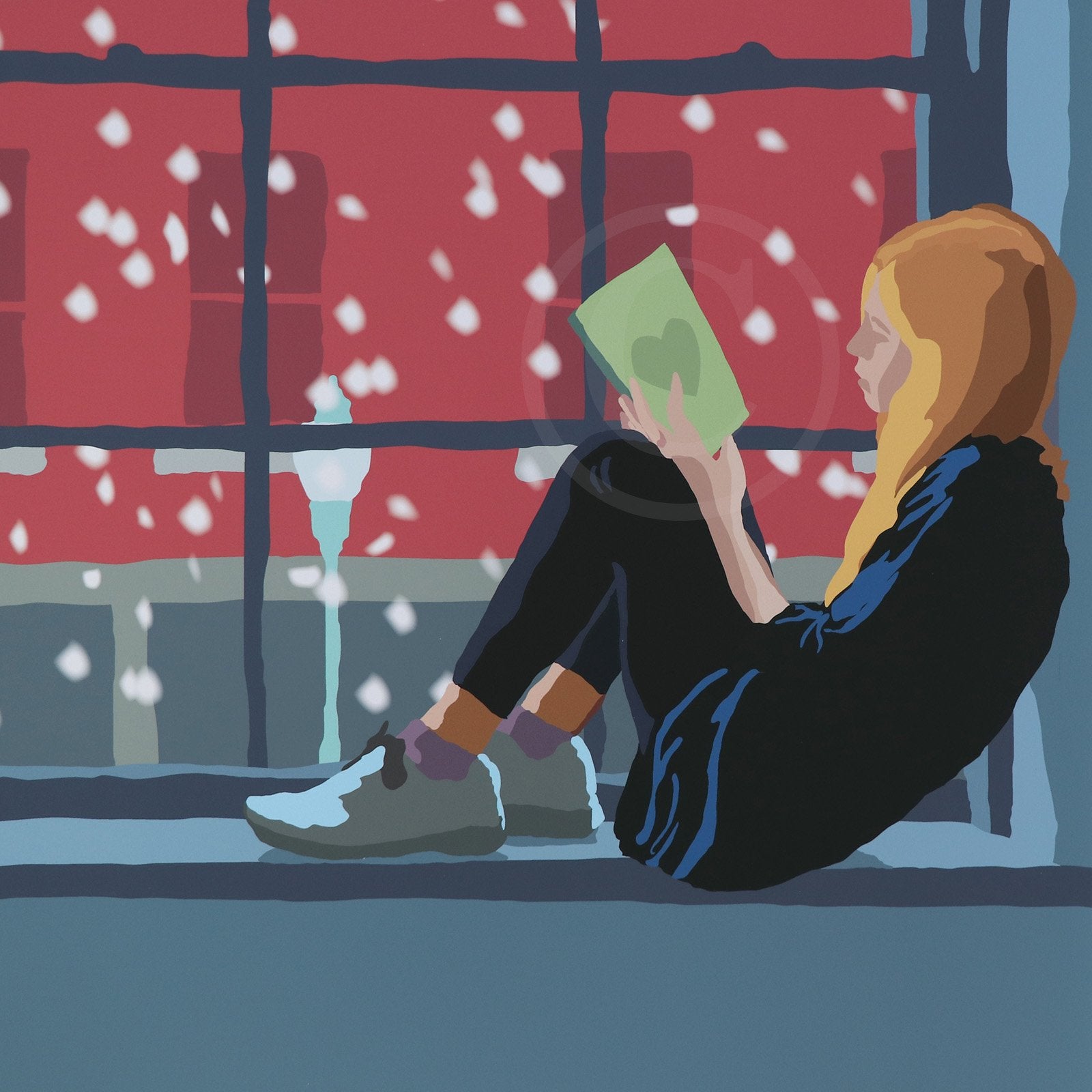 Good Book on a Snow Day Art Print 18" x 24" Wall Poster By Alan Claude - Maine