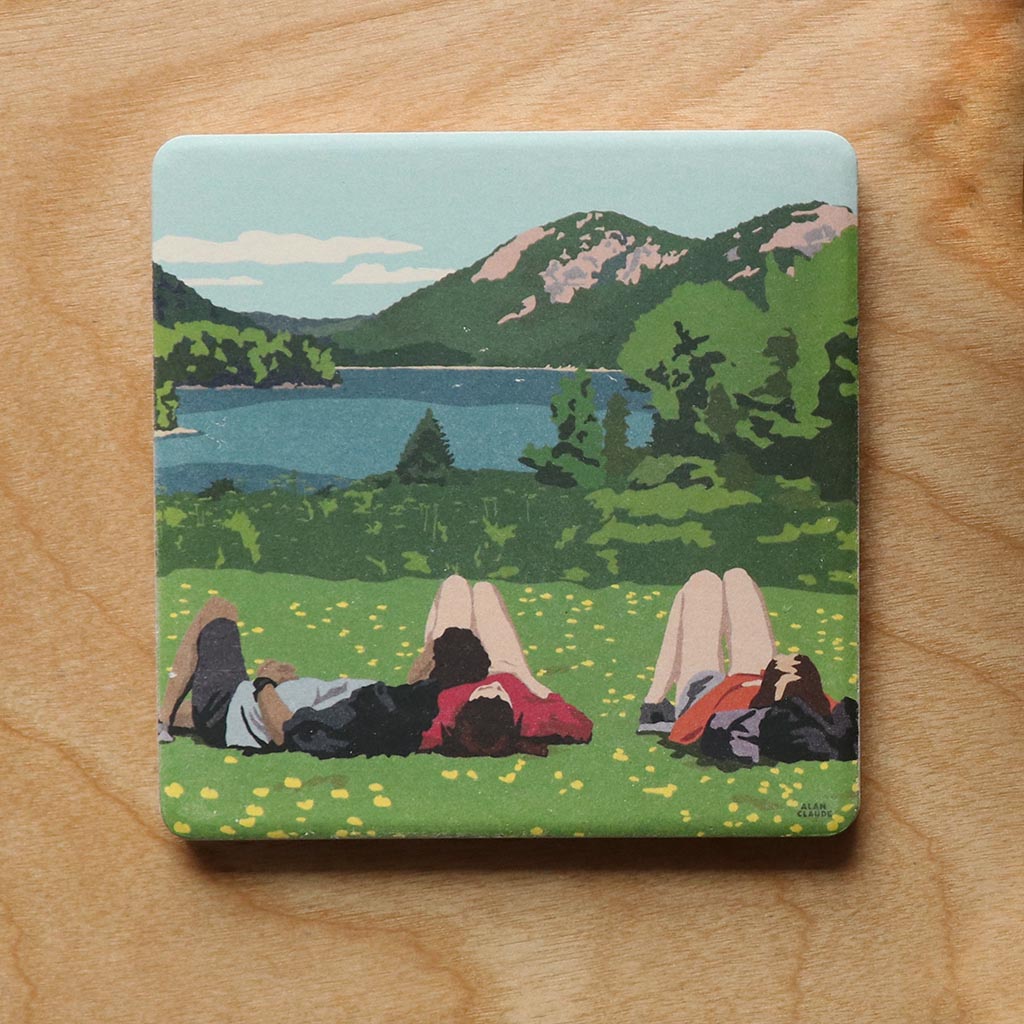 Hikers in Acadia National Park Art Drink Coaster - Maine