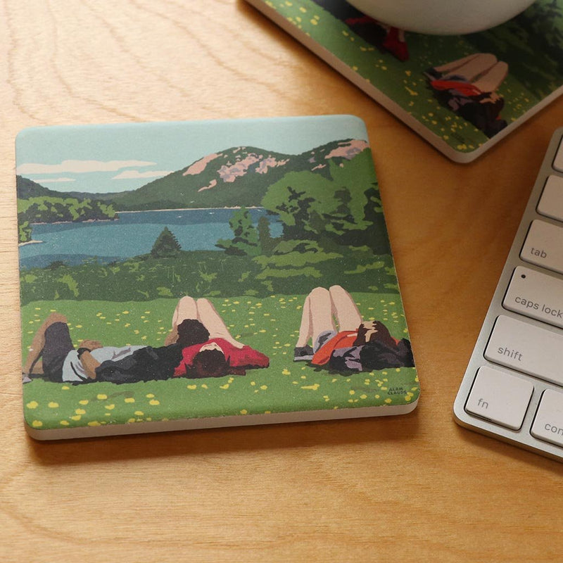 Hikers in Acadia National Park Art Drink Coaster - Maine