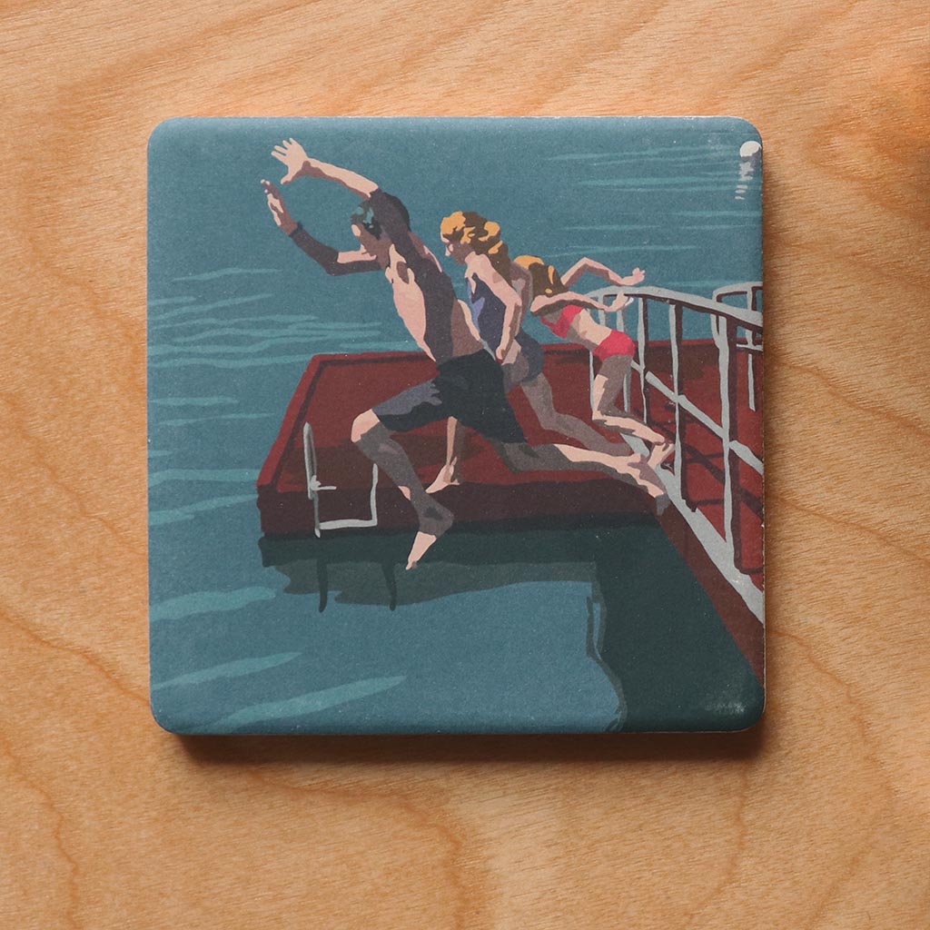 Go Jump In A Lake Art Drink Coaster - Maine