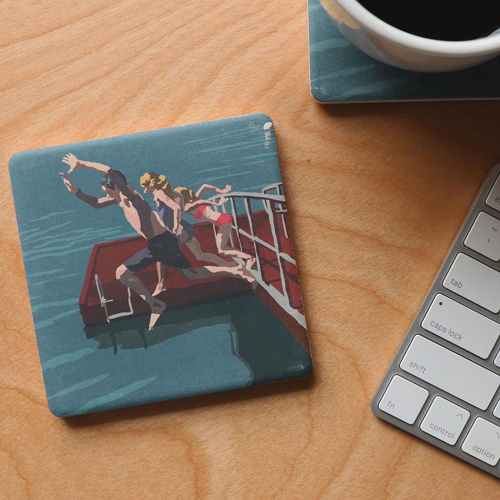 Go Jump In A Lake Art Drink Coaster - Maine