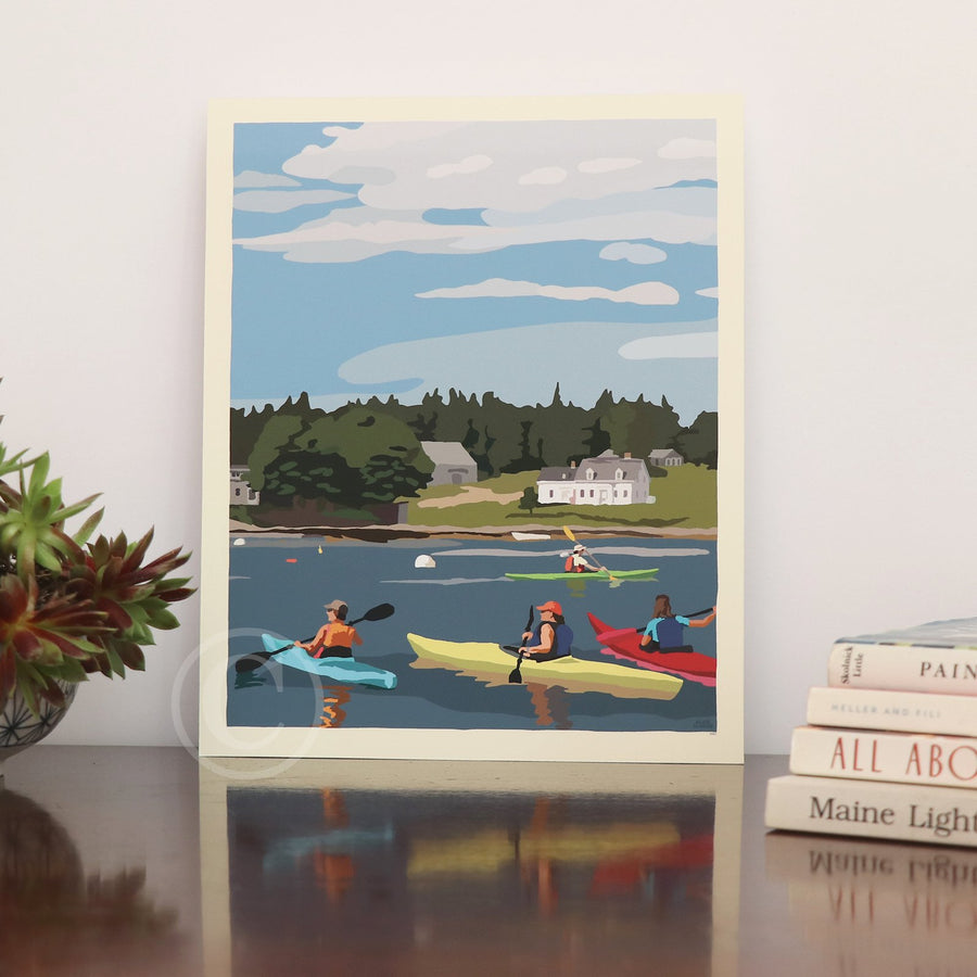 Kayaking in Port Clyde Art Print 8" x 10" Wall Poster By Alan Claude - Maine