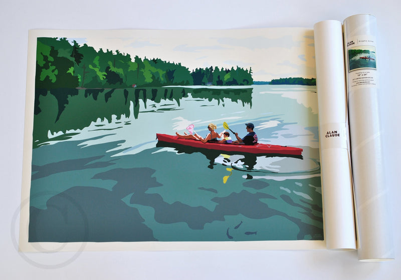 Kayaking on a Lake Art Print 18" x 24" Wall Poster - Maine