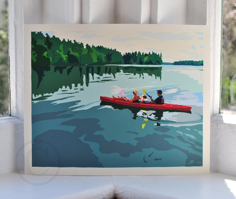 Kayaking on a Lake Art Print 8" x 10" Wall Poster - Maine