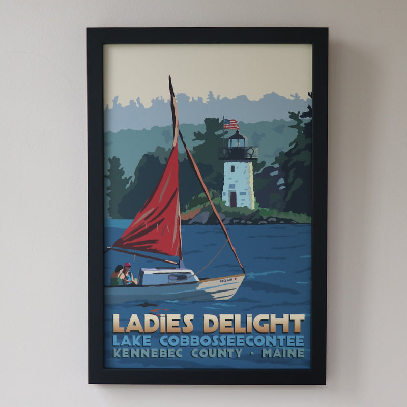 Sailing Ladies Delight Art Print 11" x 17" Framed Travel Poster - Maine