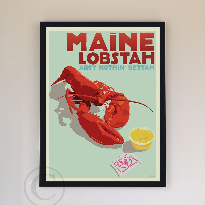 Maine Lobstah Art Print 18" x 24" Framed Wall Poster By Alan Claude