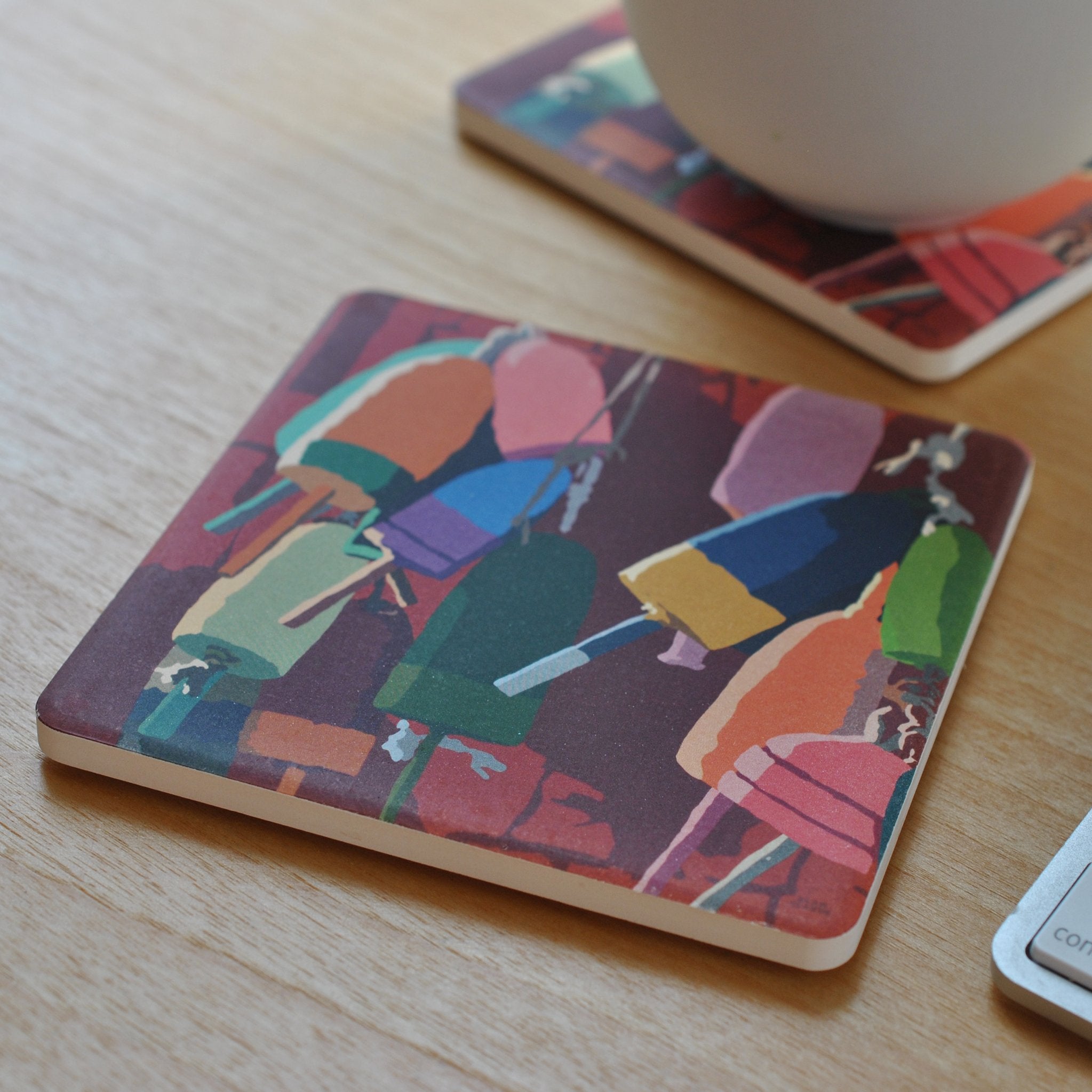 OUIT OF STOCK.  Lobster Buoys Art Drink Coaster - Maine