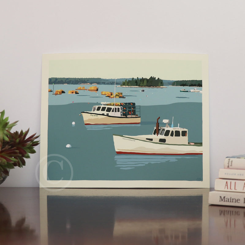 Lobster Boats in Friendship Art Print 8" x 10" Wall Poster By Alan Claude - Maine