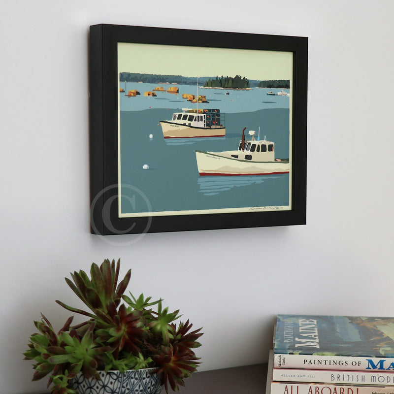 Lobster Boats in Friendship Art Print 8" x 10" Framed Wall Poster By Alan Claude - Maine