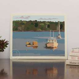Lobster Boat in Round Pond Harbor Art Print 8" x 10” Horizontal Wall Poster By Alan Claude - Maine