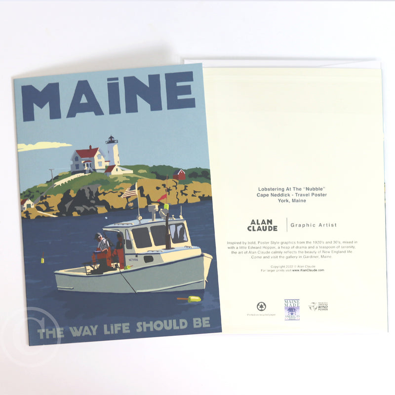 Lobstering At The Nubble Travel Poster Notecard 5" x 7"  - Maine
