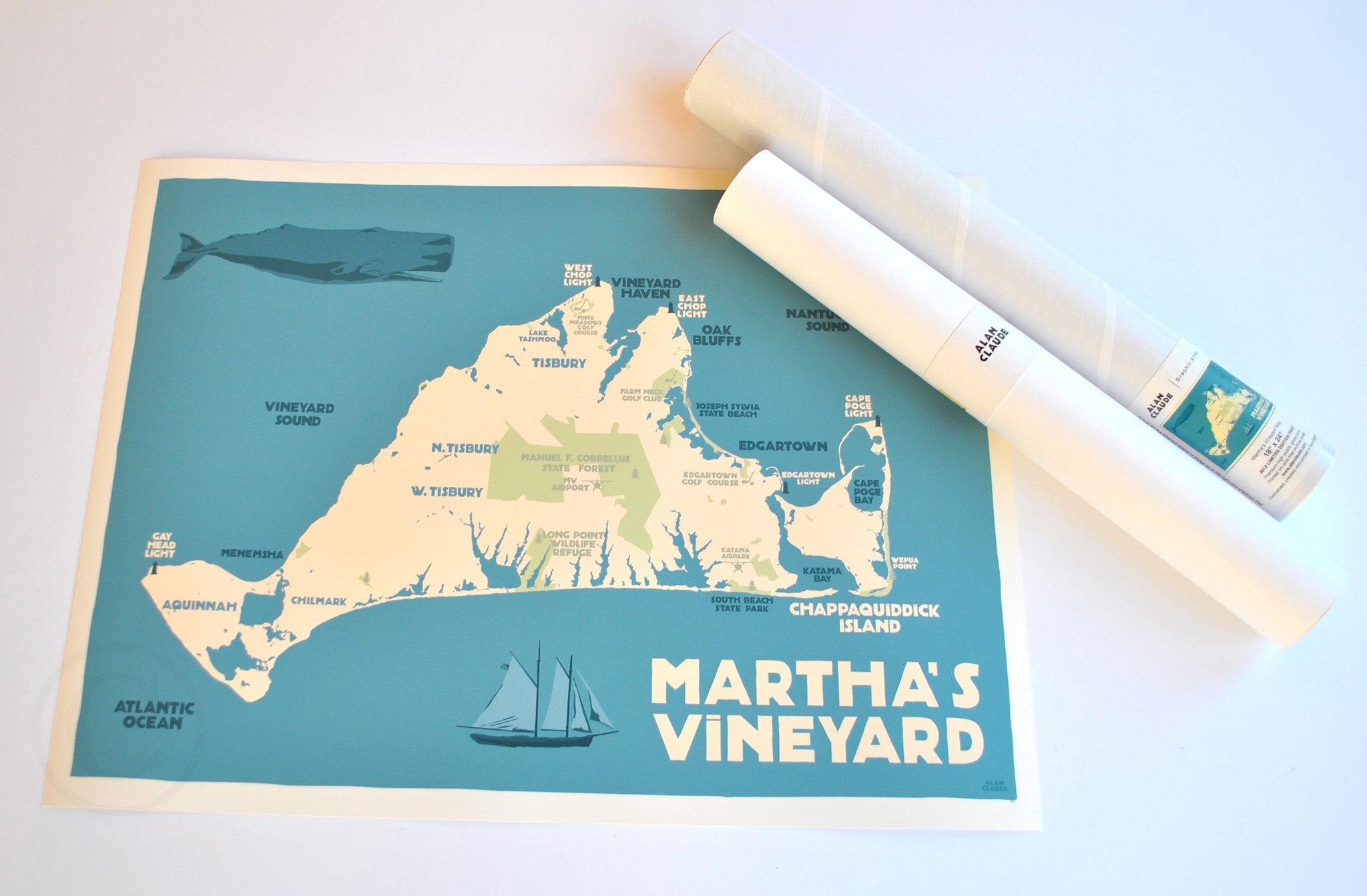 Martha's Vineyard Map Art Print 18" x 24" Travel Poster - Massachusetts