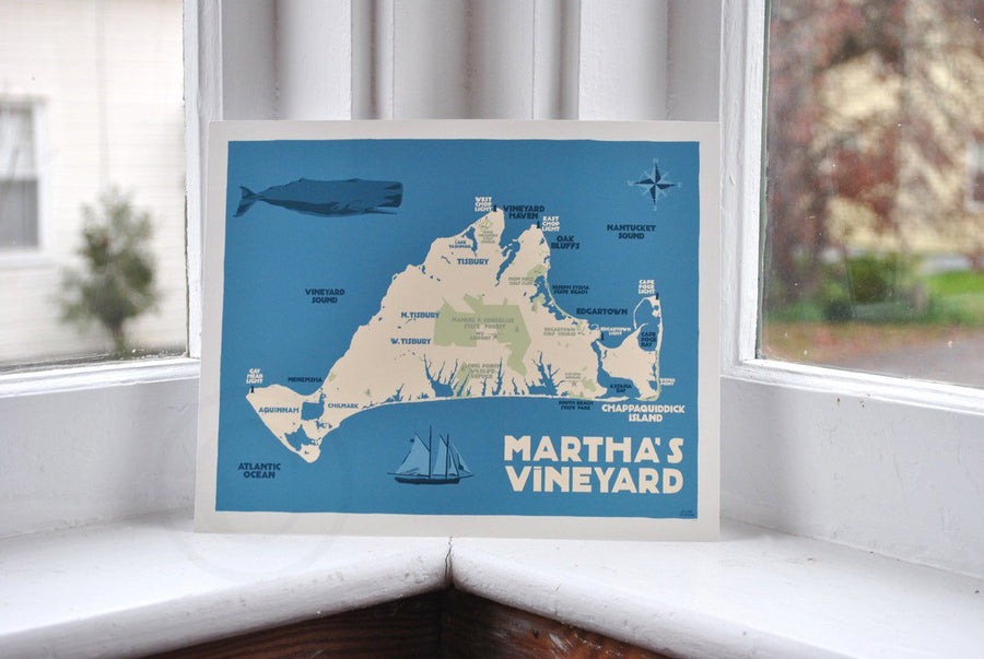 Martha's Vineyard Map Art Print 8" x 10" Travel Poster - Massachusetts