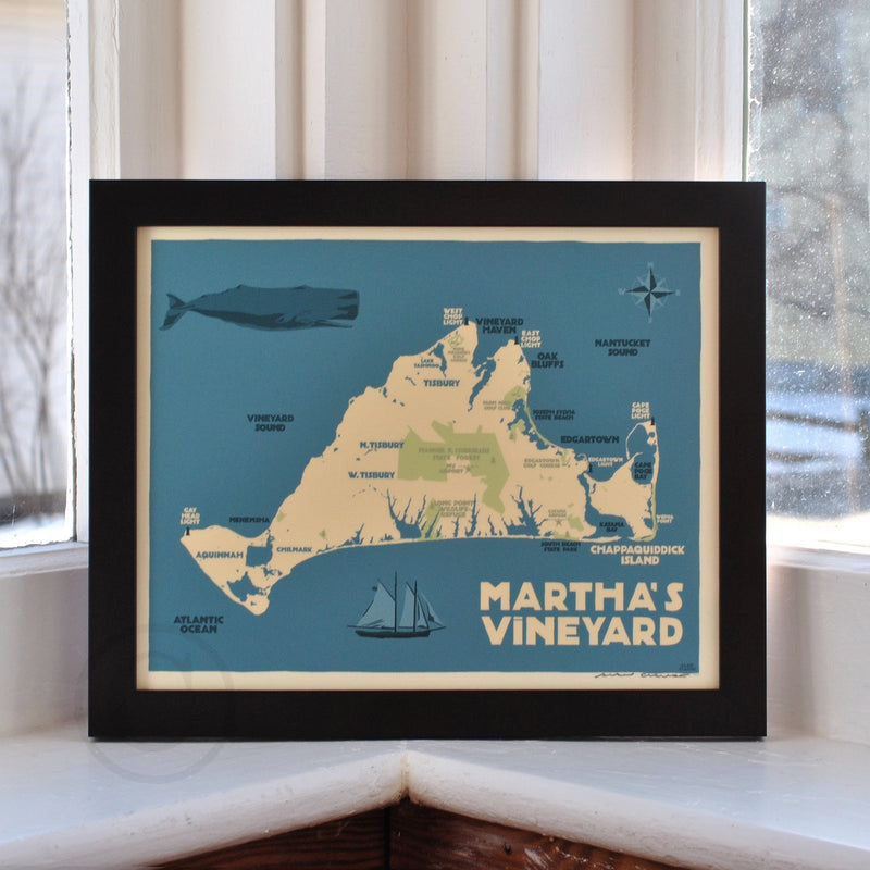 Martha's Vineyard Map Art Print 8" x 10" Framed Travel Poster - Massachusetts