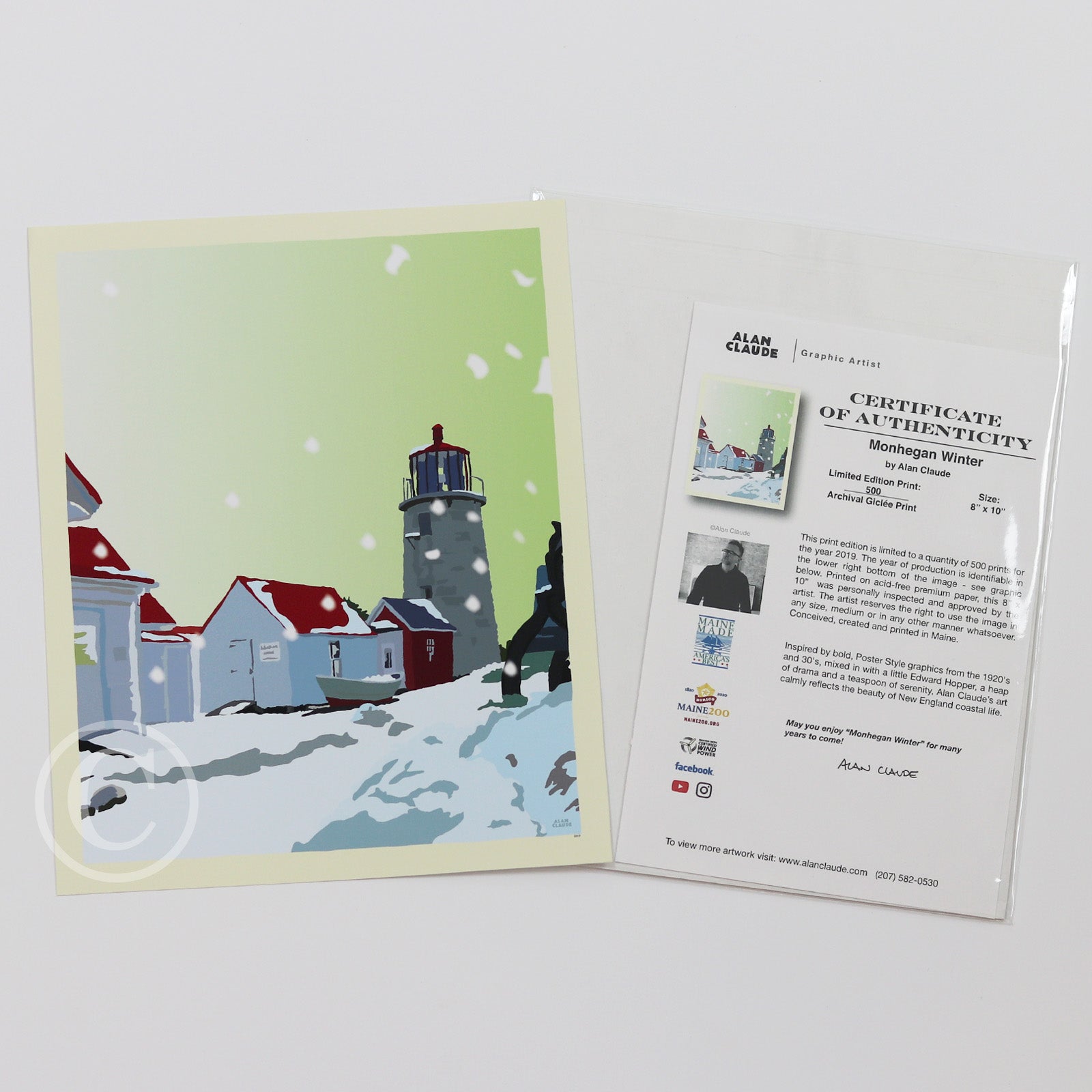 Monhegan Winter Art Print 8" x 10" Wall Poster By Alan Claude