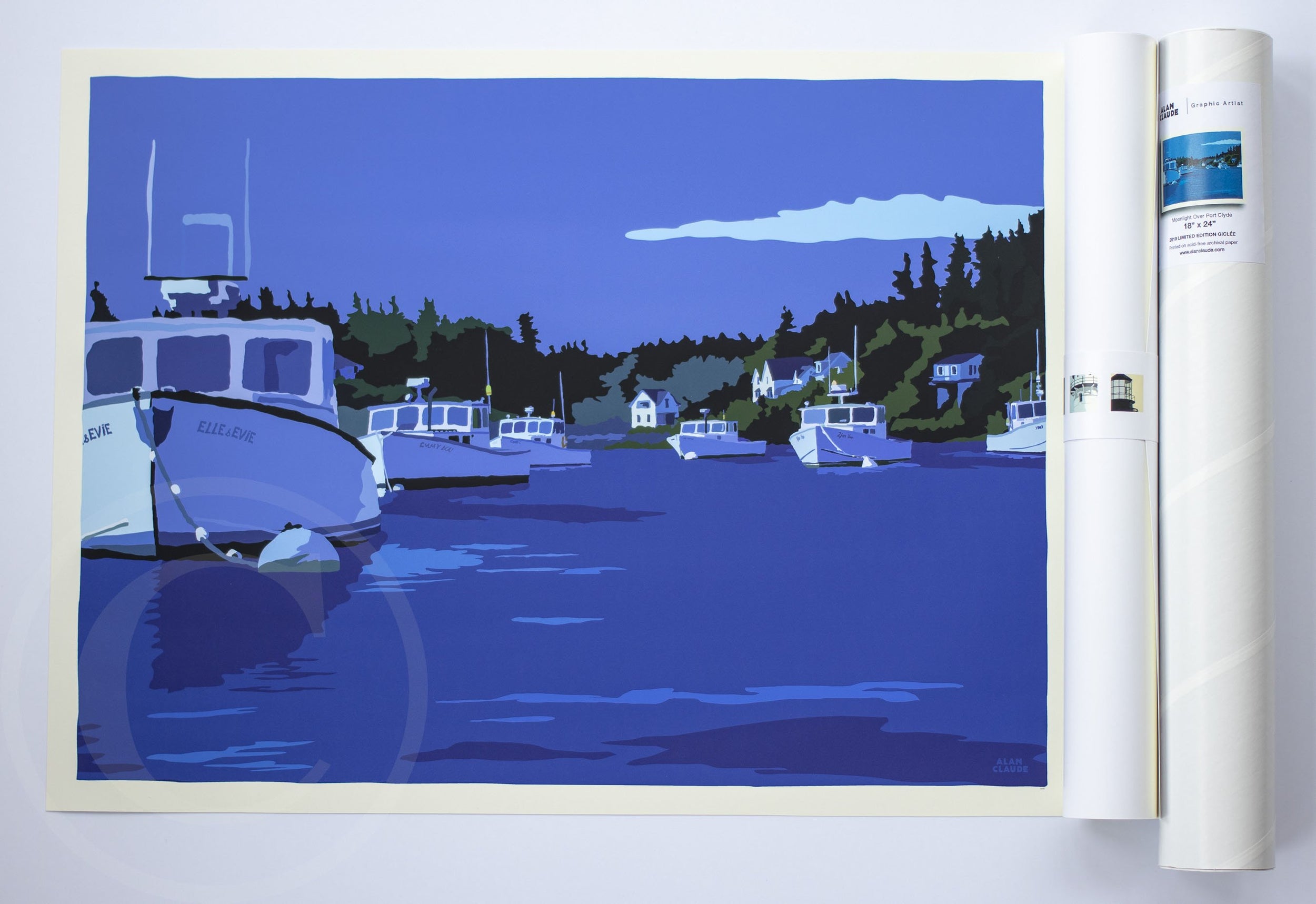 Moonlight Over Port Clyde Art Print 18" x 24" Wall Poster