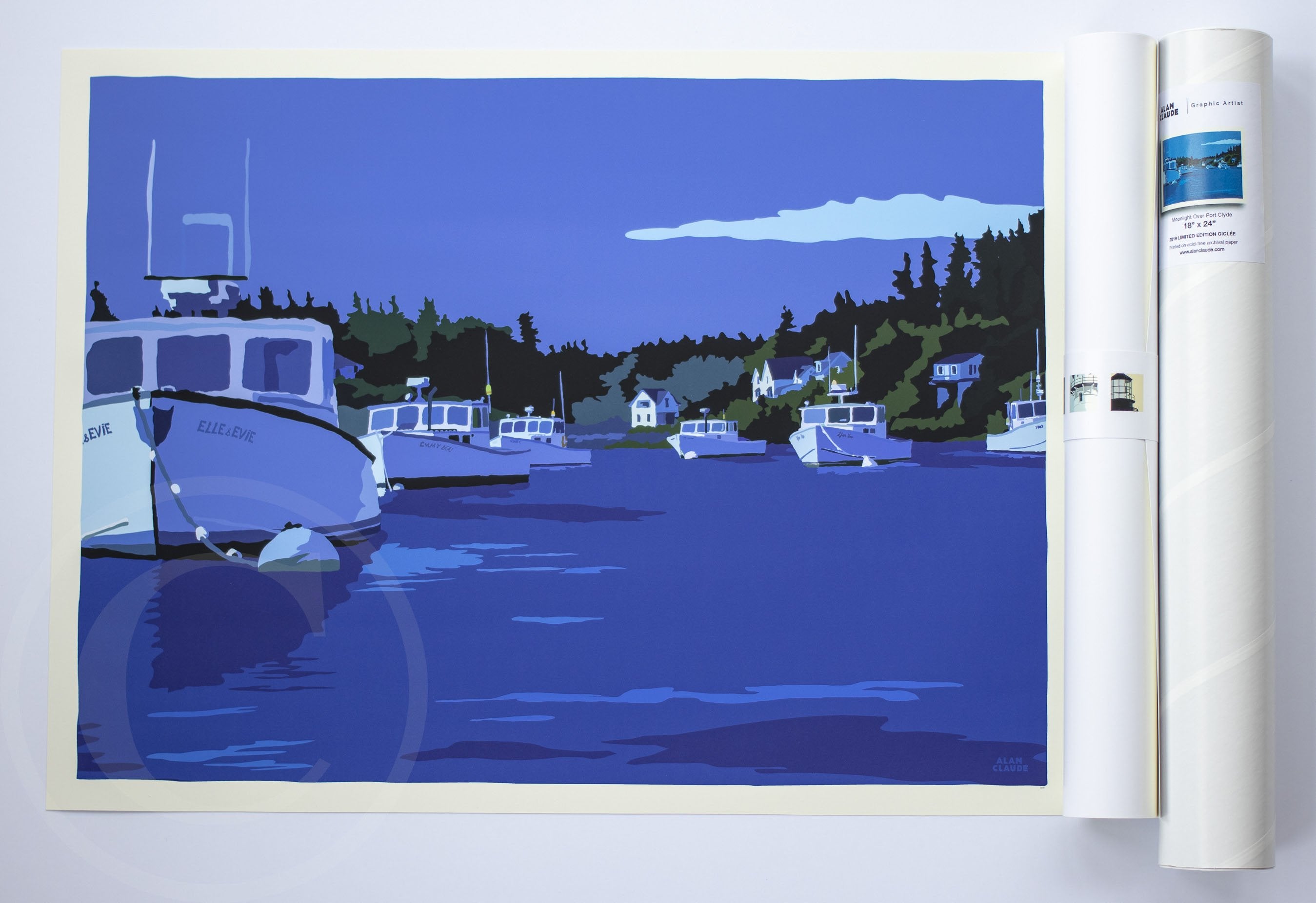 Moonlight Over Port Clyde Art Print 18" x 24" Wall Poster