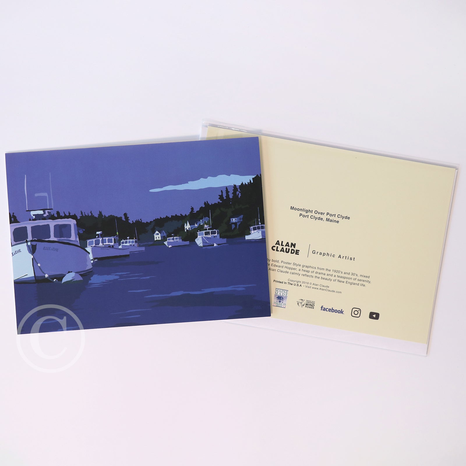 Moonlight Over Port Clyde Notecard 5" x 7" - Maine