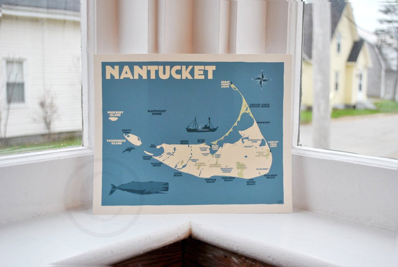 Nantucket Map Art Print 8" x 10" Travel Poster - Massachusetts