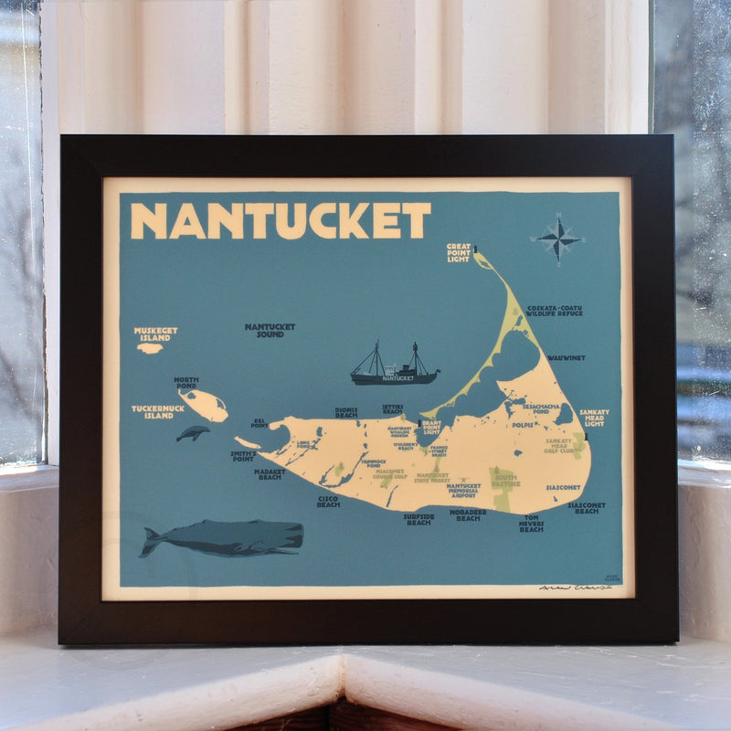 Nantucket Map Art Print 8" x 10" Framed Travel Poster - Massachusetts