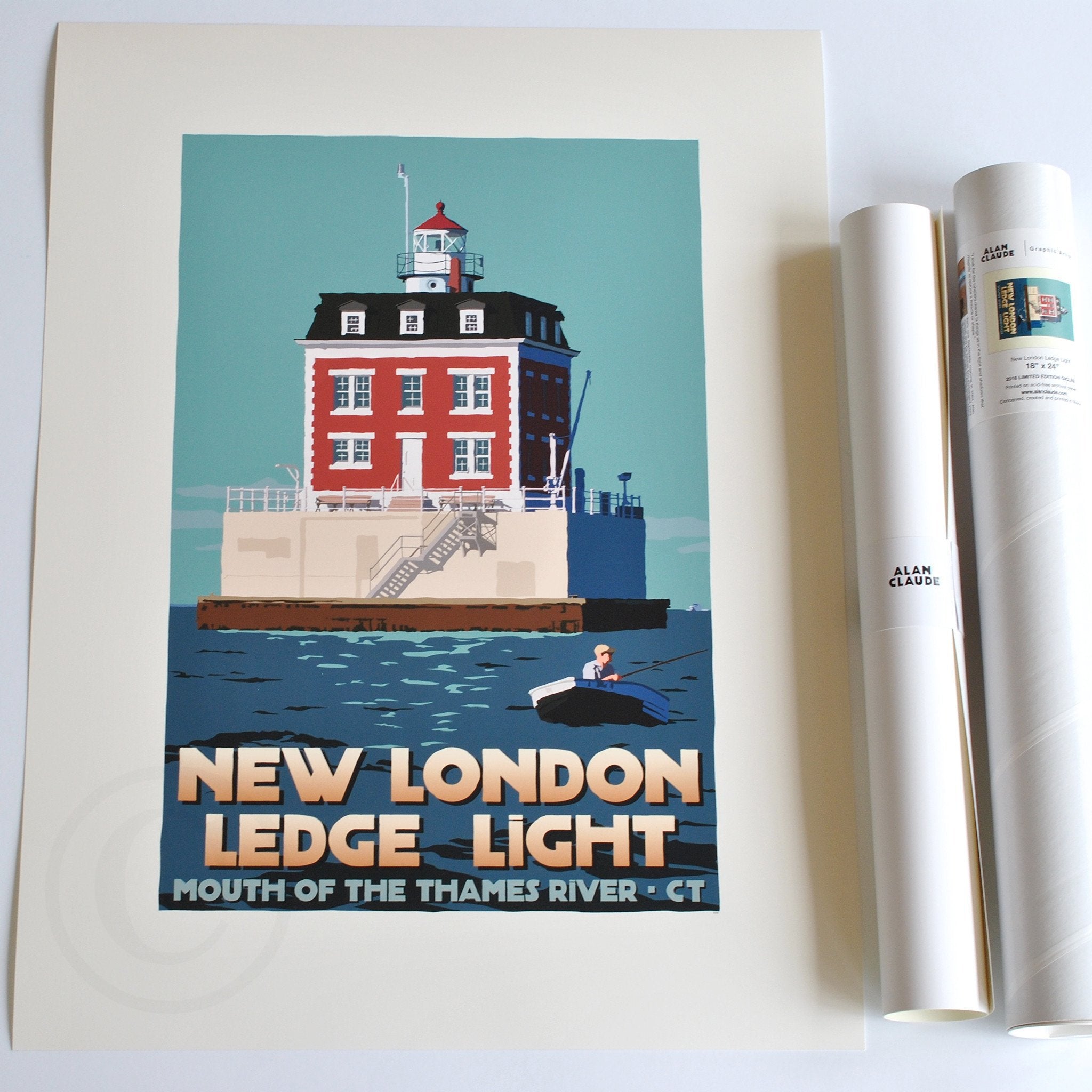 New London Ledge Light Art Print 18" x 24" Travel Poster - Connecticut