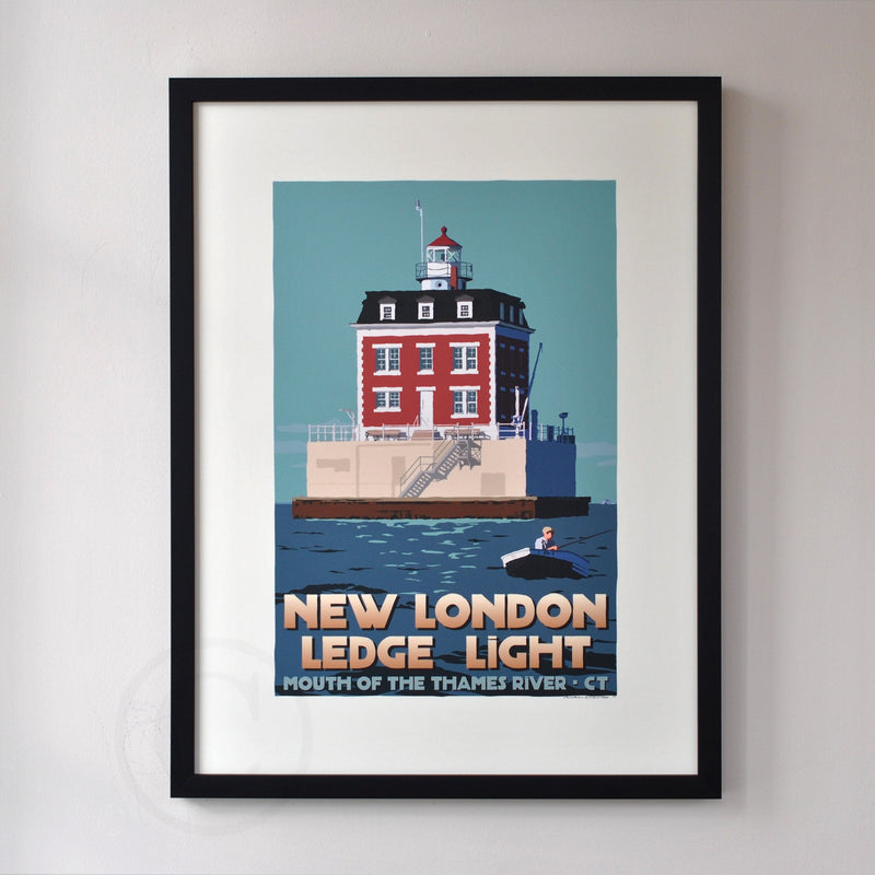 New London Ledge Light Art Print 18" x 24" Framed Travel Poster - Connecticut