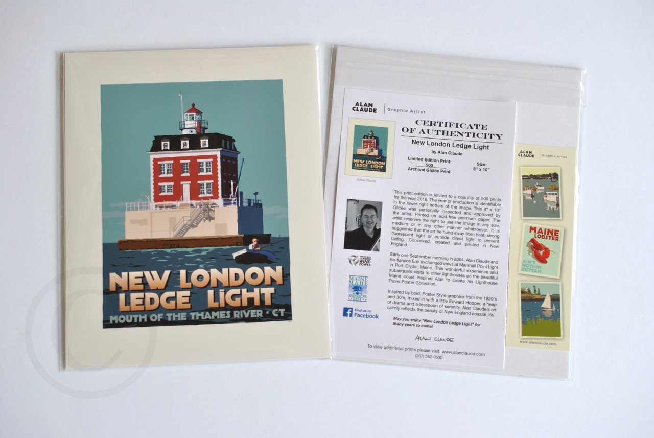 New London Ledge Light Art Print 8" x 10" Travel Poster - Connecticut