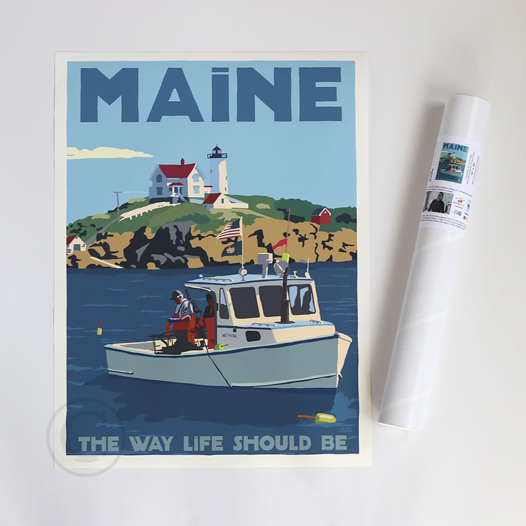 Lobstering at the Nubble MAINE Art Print 18" x 24" Wall Poster - Maine