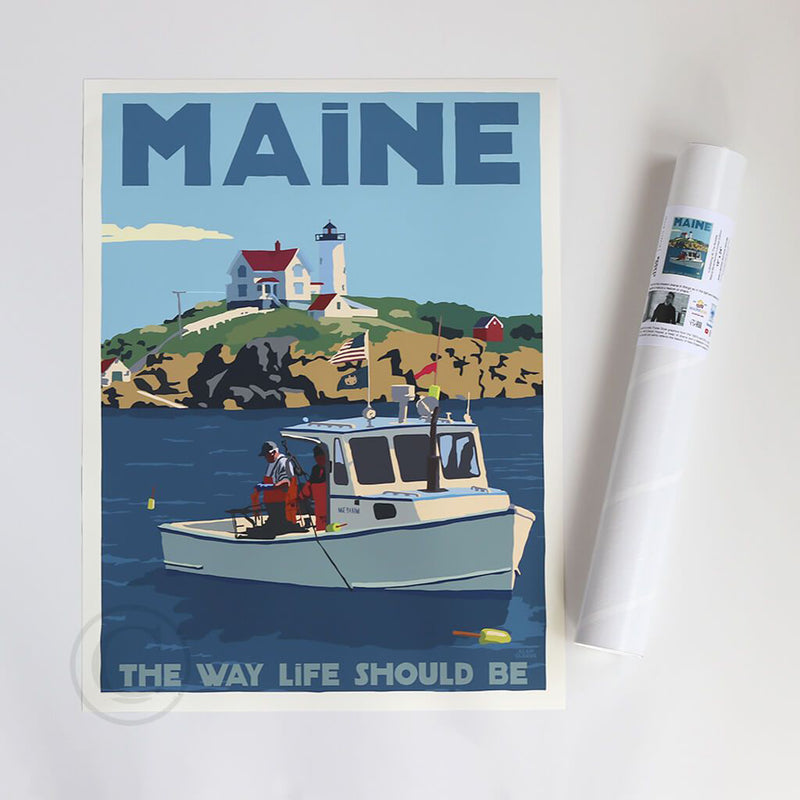 Lobstering at the Nubble MAINE Art Print 18" x 24" Wall Poster - Maine
