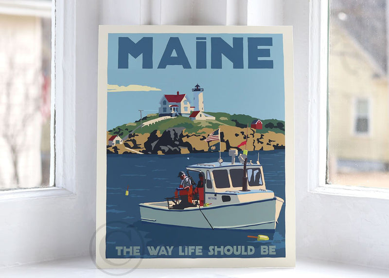 Lobstering at the Nubble MAINE Art Print 8" x 10" Wall Poster - Maine