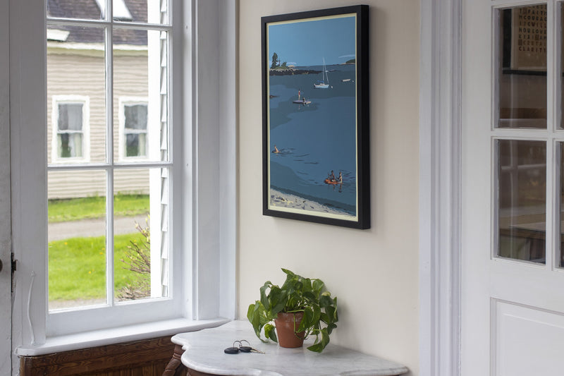 Ocean Point Swimmers Art Print 18" x 24" Framed Wall Poster by Alan Claude