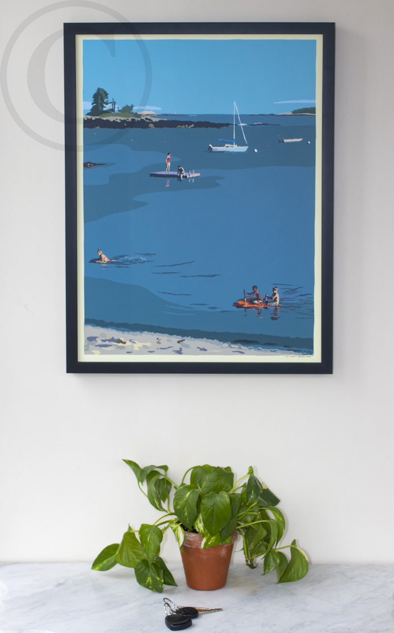 Ocean Point Swimmers Art Print 18" x 24" Framed Wall Poster by Alan Claude