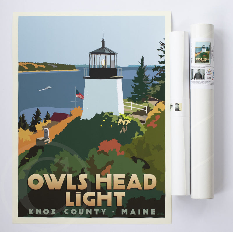 Above Owls Head Light Art Print 18" x 24" Travel Poster - Maine