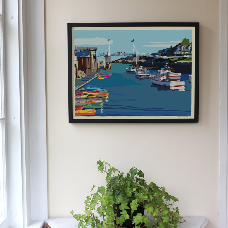 Perkins Cove Draw Bridge Art Print 18" x 24" Framed Wall Poster - Maine