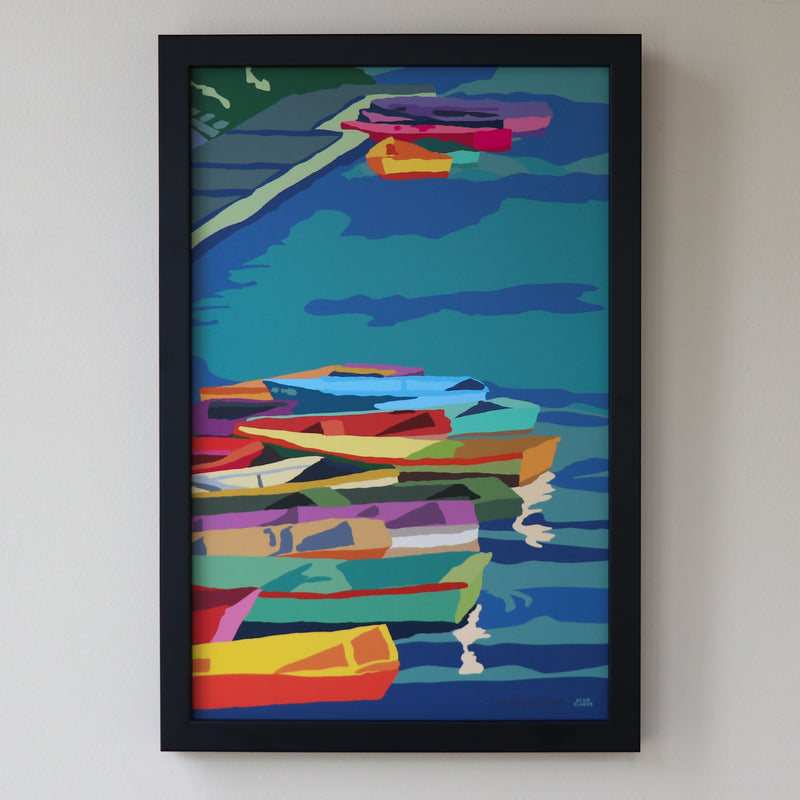 Perkins Cove Dinghies Vertical Art Print 11" x 17" Framed Wall Poster - Maine